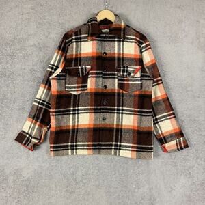 Vintage Plaid Wool Shacket Women XL Oversized Jacket Brown Orange 90s Grunge